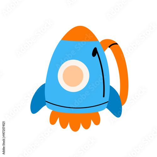 Blue and orange rocket backpack for kids with fun and imaginative design