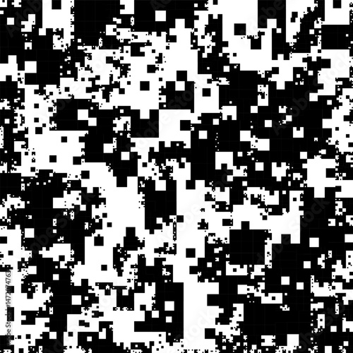 A striking pixelated design in black and white, ideal for digital art or tech backgrounds with a bold, abstract style