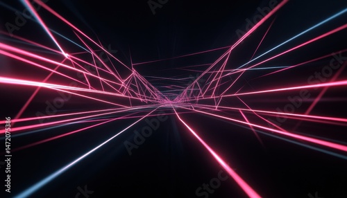 Abstract Pink and Blue Glowing Lines in a Futuristic Digital Tunnel