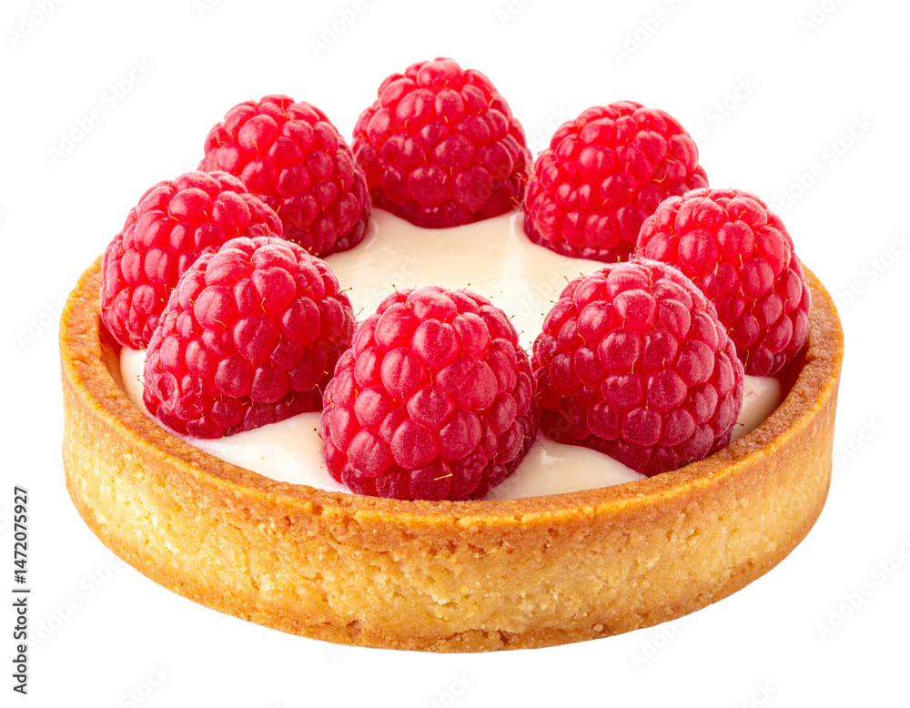 Delicious raspberry tart with cream isolated dessert pastry food sweet treat isolated