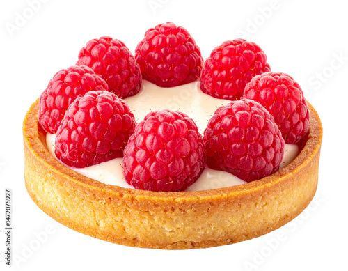 Obraz na płótnie Delicious raspberry tart with cream isolated dessert pastry food sweet treat isolated w salonie