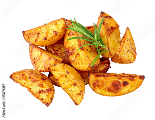 Obraz na płótnie Roasted Potato Wedges with Rosemary Isolated on Transparent Background PNG File w salonie