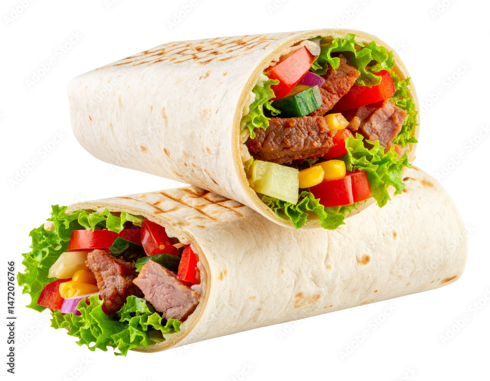 Stack of Delicious Beef Burritos Isolated on Transparent Background for Stock Photos