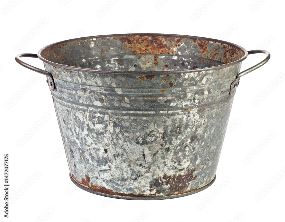 Rustic Metal Bucket Isolated on Transparent Background Weathered Vintage Pail