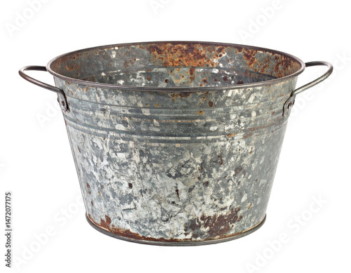 Obraz na płótnie Rustic Metal Bucket Isolated on Transparent Background Weathered Vintage Pail w salonie