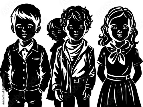 Black and White Cartoon Character Portraits – Detailed Line Art with Minimalist Crisp Edges Digital Illustration