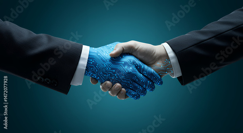 AI Handshake: Tech Partnership, Artificial Intelligence, Business Innovation & Digital Transformation. Trust the Future!