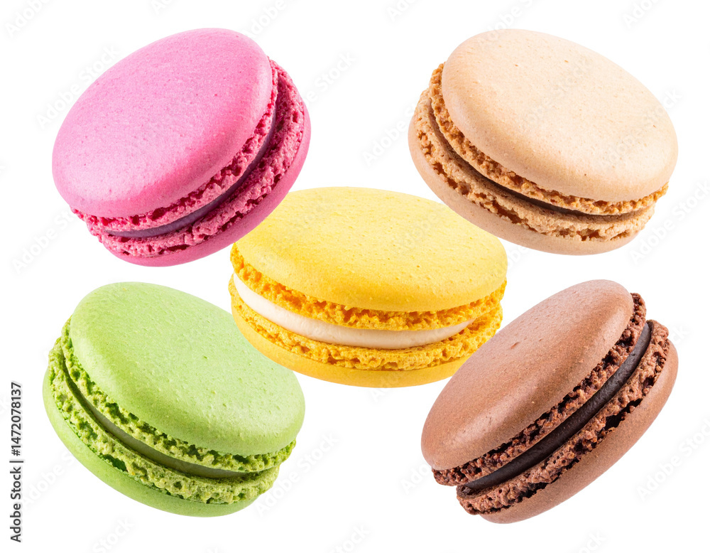 Colorful Macarons Assortment Isolated on Transparent Background French Pastry Dessert Treats