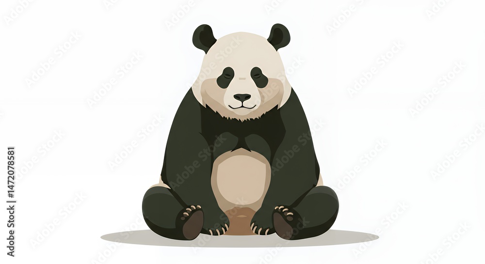 Fototapeta premium Adorable Giant Panda Bear Sitting Calmly Serene Peaceful Tranquil Illustration