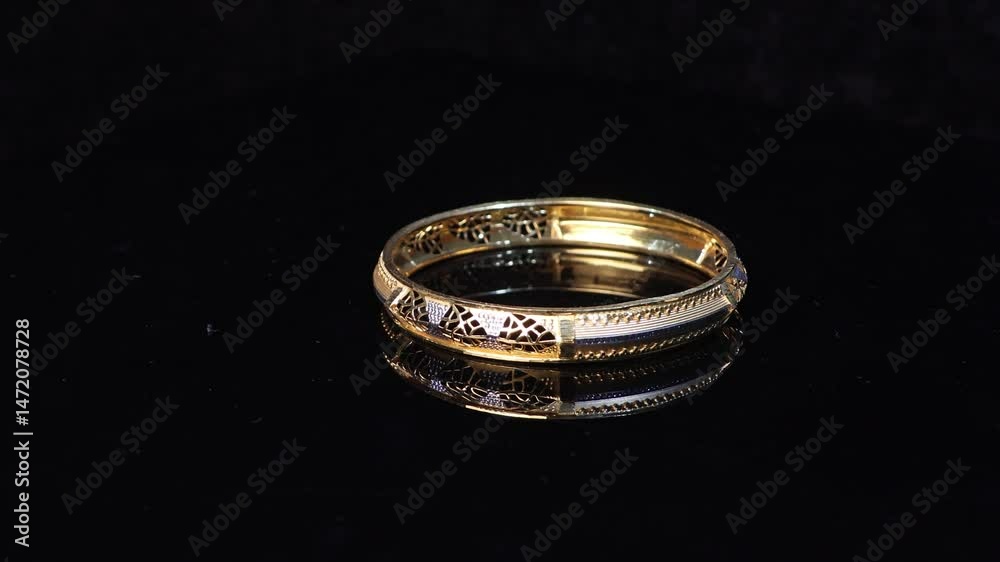 4k.Traditional Indian design gold bangle. Fancy designer antique golden Bangles also known as 