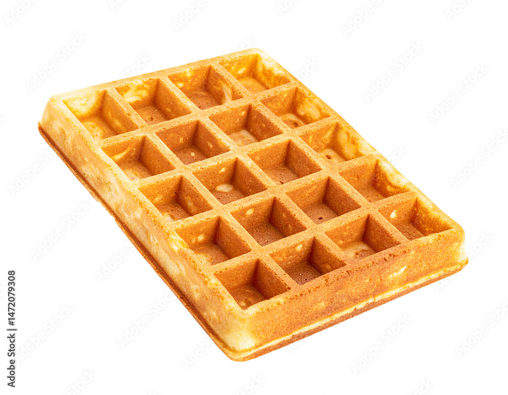 Golden Waffle Isolated on Transparent Background Sweet Breakfast Food Concept
