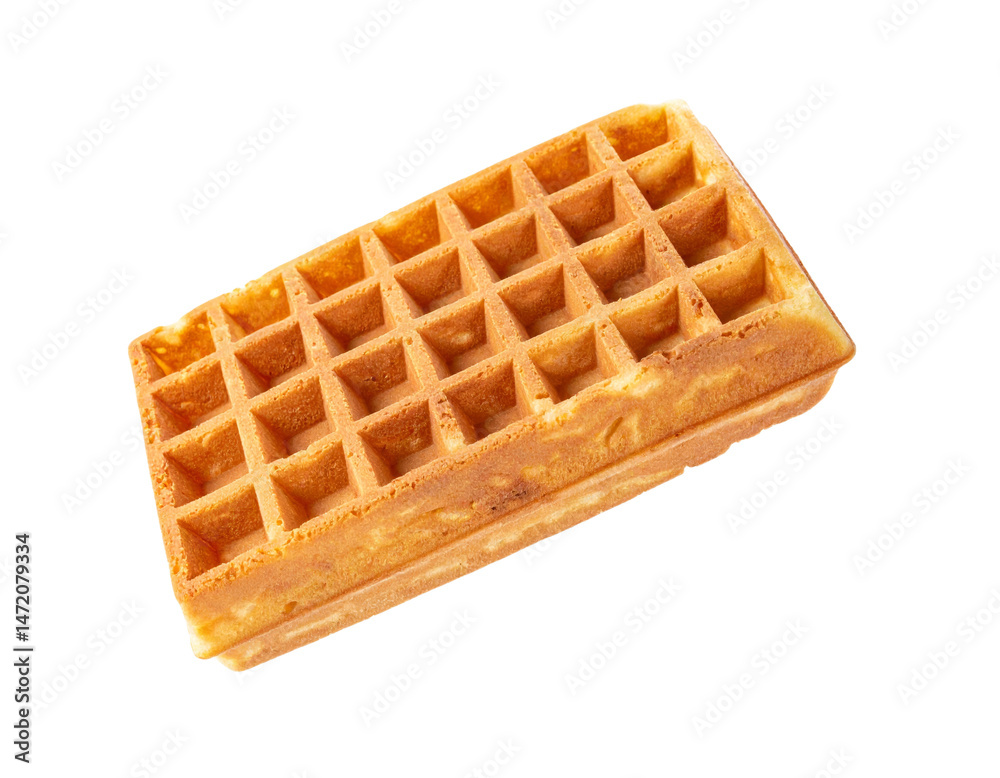 Golden Waffle Isolated on Transparent Background Crispy Baked Pastry Dessert PNG