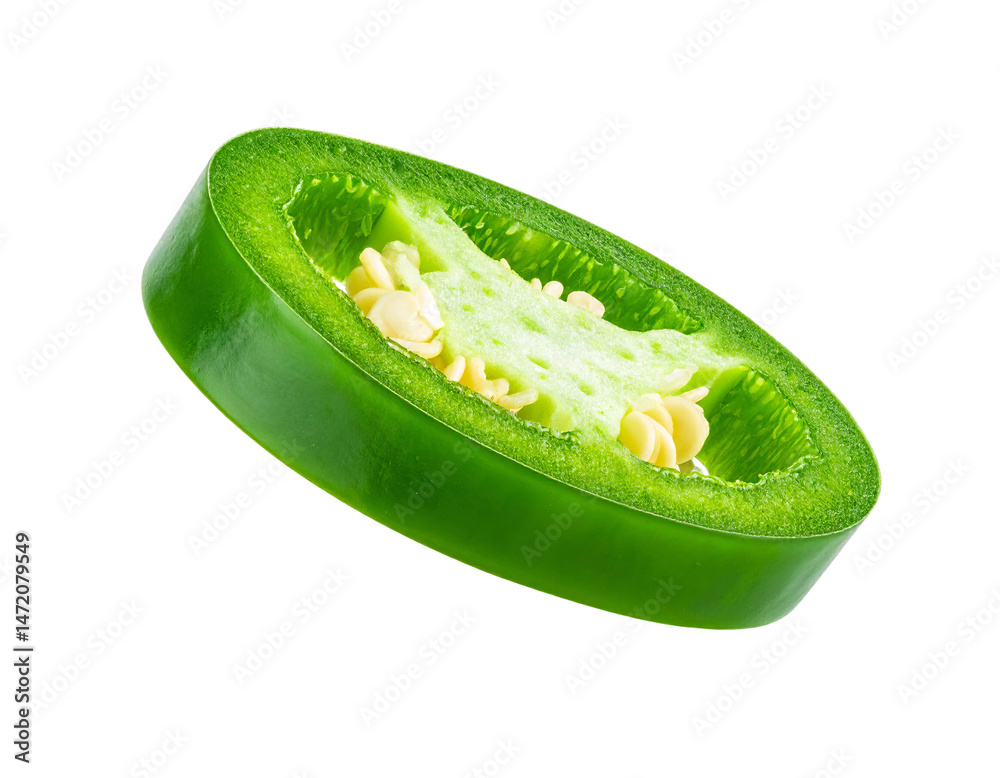 Isolated Jalapeno Pepper Slice Green Chili Vegetable Cutout on Transparent Background