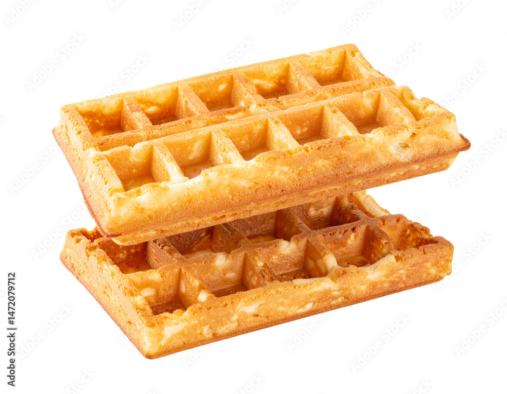 Golden Waffle Stack Isolated on Transparent Background Delicious Breakfast Pastry