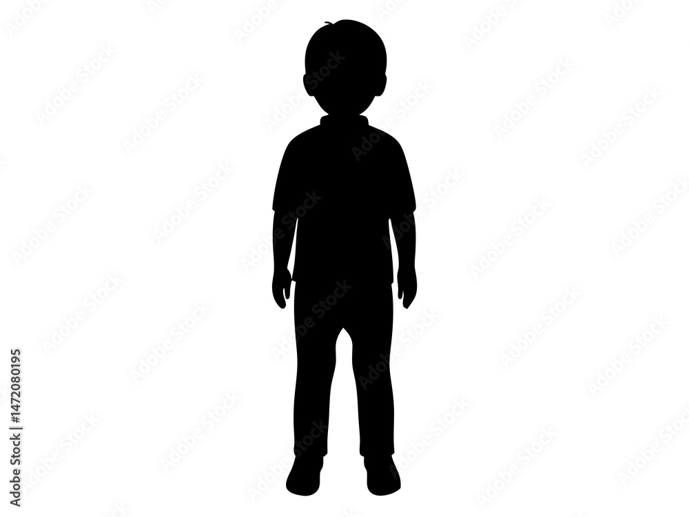 Black and White Silhouette of a Young Child Standing and Facing Forward with Minimalist Simple Background – Emotional, Artistic, and Expressive Concept for Childhood, Innocence, and Imagination in Hig