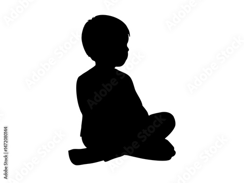 Black and White Minimalist Illustration of a Sitting Child Silhouette in Simple Line Art Style – Peaceful and Artistic Depiction of Childhood, Innocence, and Stillness in Monochrome Design