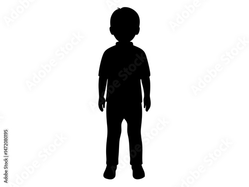 Black and White Silhouette of a Young Child Standing and Facing Forward with Minimalist Simple Background – Emotional, Artistic, and Expressive Concept for Childhood, Innocence, and Imagination in Hig
