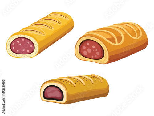 vector illustration of a Sausage Roll (Sausage Meat Wrapped in Puff Pastry and Baked)