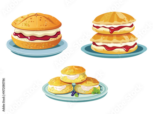 vector illustration of a Scones (Small Baked Goods Served with Clotted Cream and Jam)