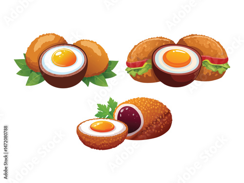 vector illustration of a Scotch Egg (Boiled Egg Wrapped in Sausage Meat, Breaded, and Fried)
