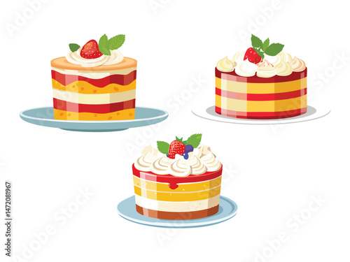 vector illustration of a Trifle (Layered Dessert with Sponge Cake, Jelly, Custard, and Whipped Cream)