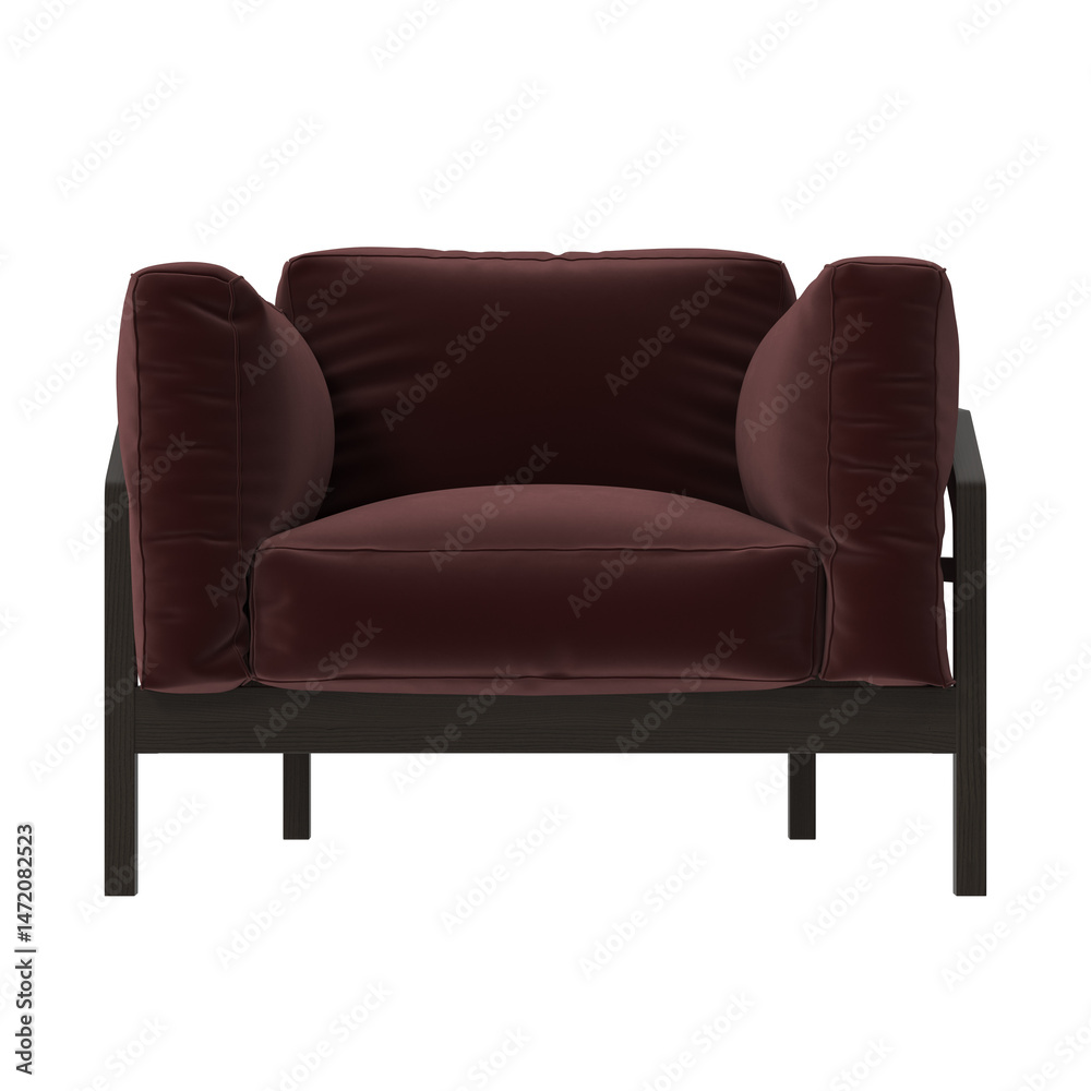 Fototapeta premium Modern boxy lounge chair front view isolated.
