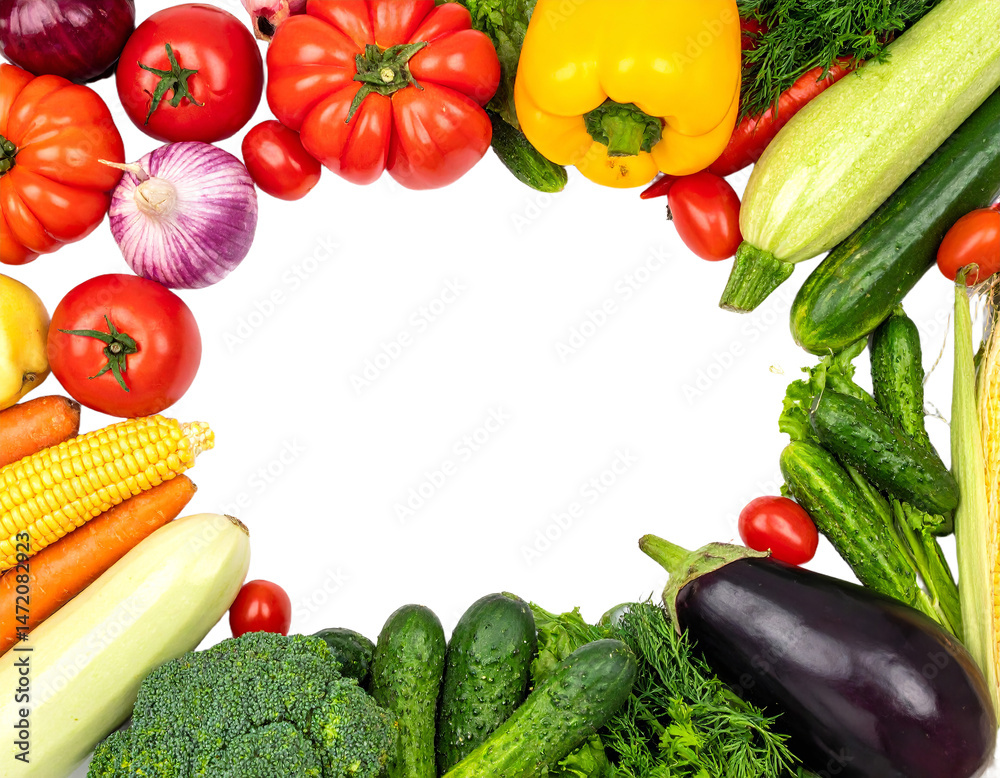 Assorted Fresh Vegetables Frame Isolated on Transparent Background Healthy Food Concept
