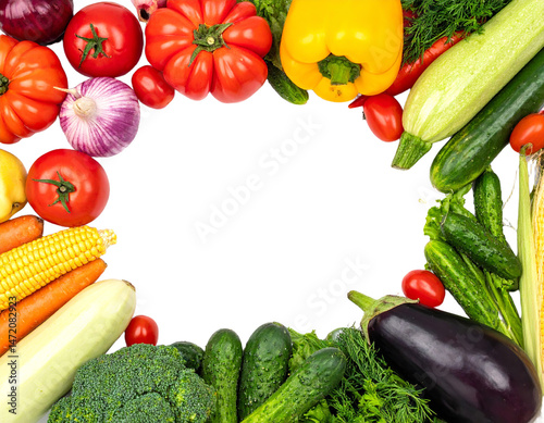 Obraz na płótnie Assorted Fresh Vegetables Frame Isolated on Transparent Background Healthy Food Concept w salonie