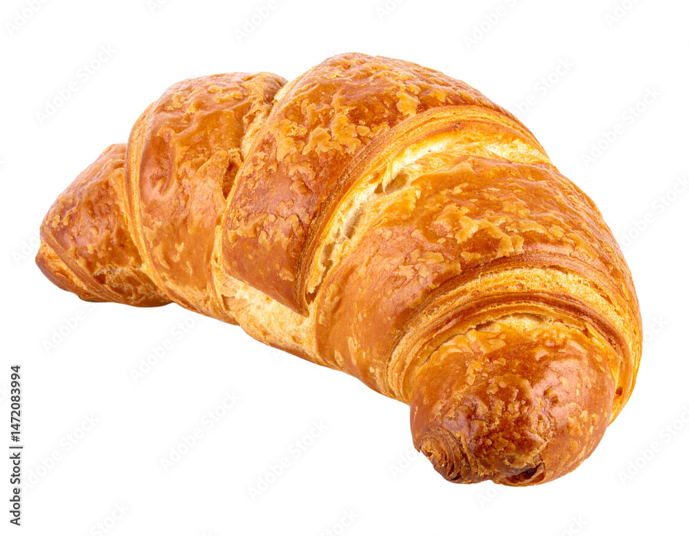 Delicious golden croissant isolated on transparent background pastry bakery product