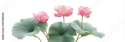 Blooming lotus flowers in serene harmony, embodying spiritual awakening, Vesak celebrations, ethereal whispers of tranquility in nature's embrace