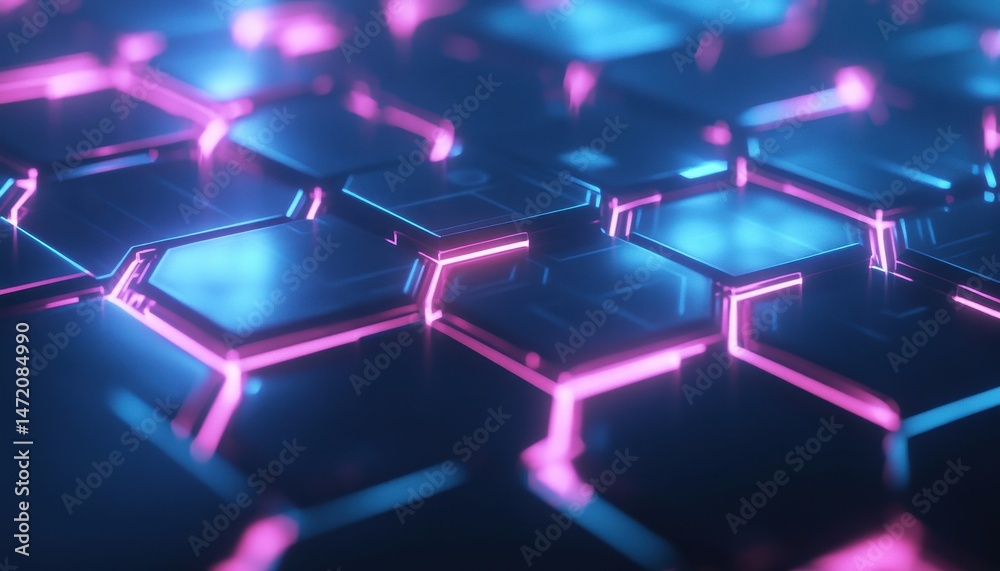 Fototapeta premium Glowing Pink and Blue Hexagon Pattern Abstract Technology Background