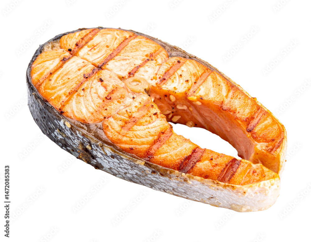 Isolated Grilled Salmon Steak Cutout Healthy Seafood Food Photo Element Transparent
