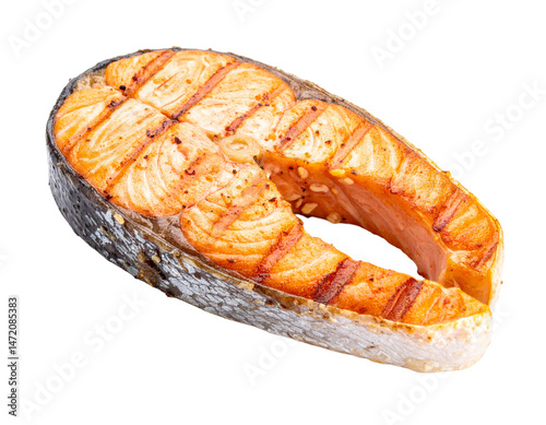 Obraz na płótnie Isolated Grilled Salmon Steak Cutout Healthy Seafood Food Photo Element Transparent w salonie