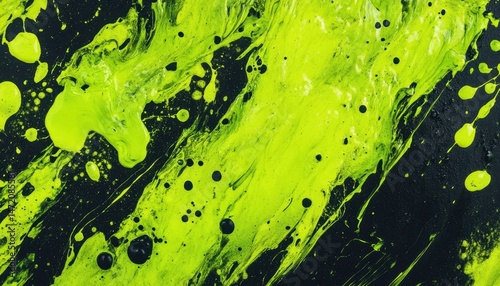 Lime Green and Black Paint Splatter Texture Abstract Background