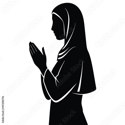 Silhouette of a Woman in Hijab Praying A Vector Illustration