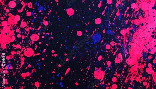 Pink and Blue Paint Splatter Texture on Black Background