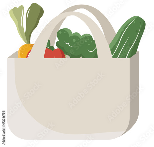 Flat Design Illustration of Fresh Vegetables in an Eco-Friendly Reusable Shopping Bag