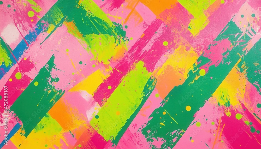 Fototapeta premium Vibrant Abstract Painting with Pink and Green Brushstrokes