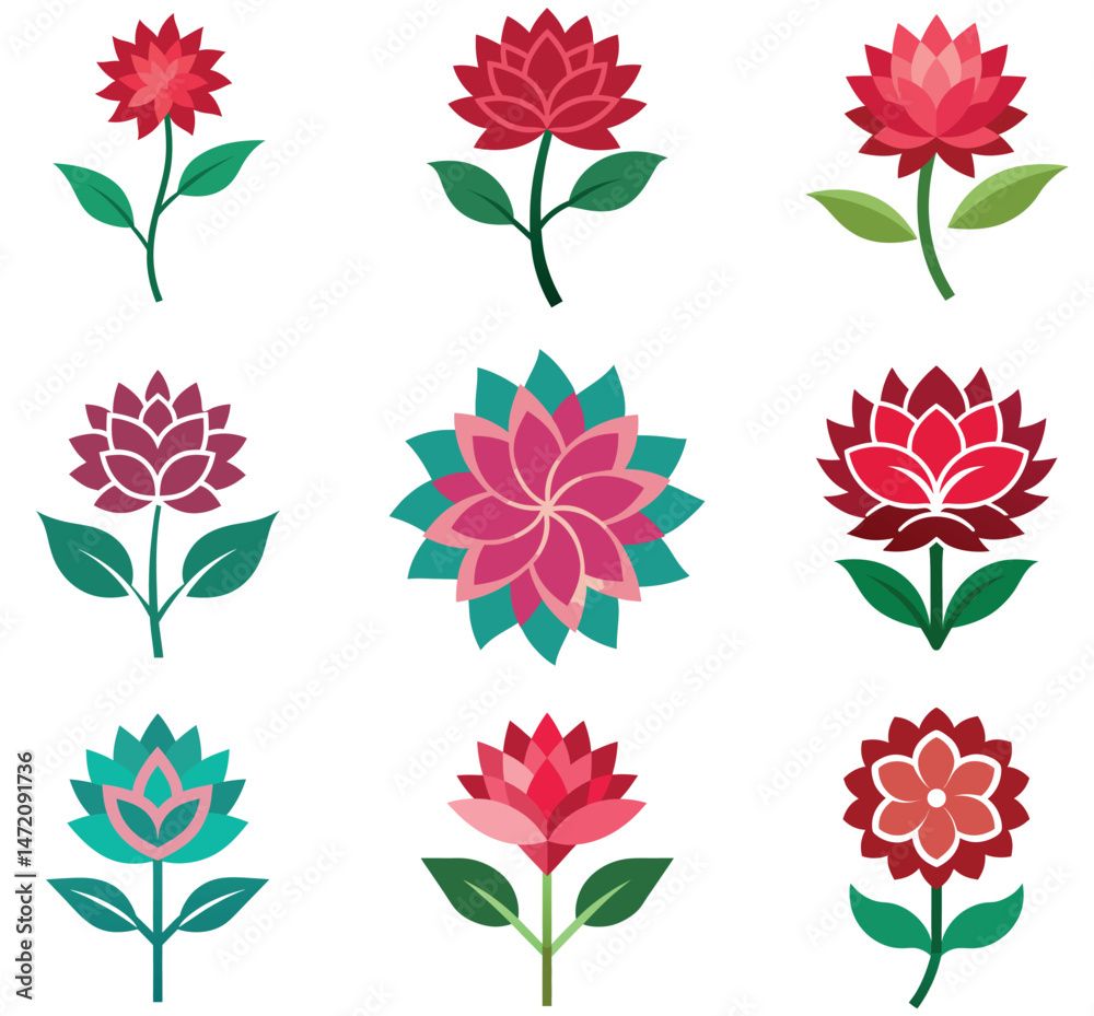 Fototapeta premium set of Dahlia vector flowers