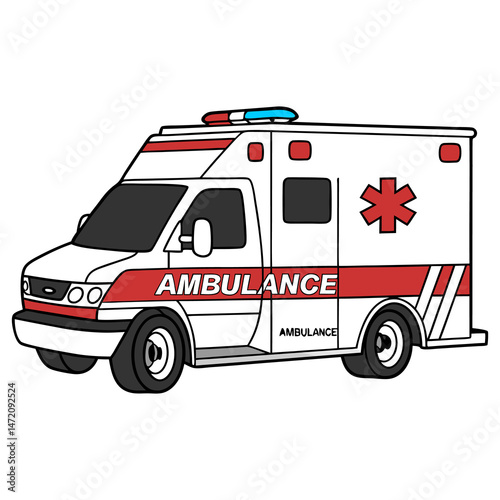 Flat Design Ambulance Car Medical Emergency Transport Vector Template
