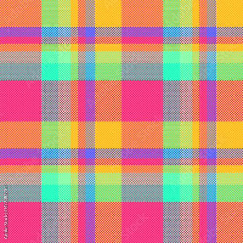 Vibrant, playful plaid pattern in bold, cheerful colors.  Perfect for textile designs, fashion, websites, or branding projects needing a fun, energetic aesthetic.