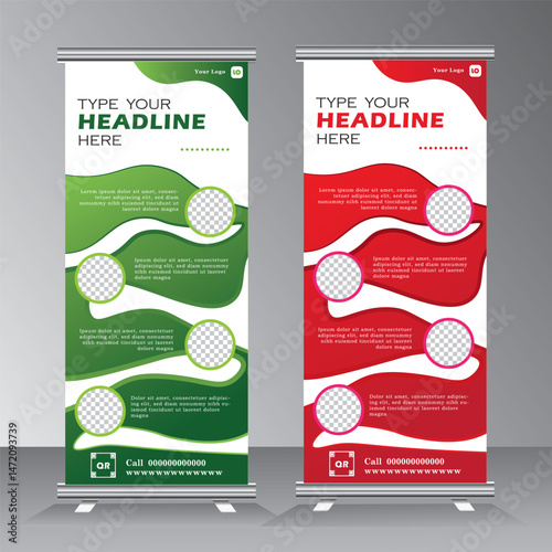 business roll up banner design, roll up banner template with geometric shape, four sections, four steps roll up banner, vertical banner template with 4 parts, vector eps 10