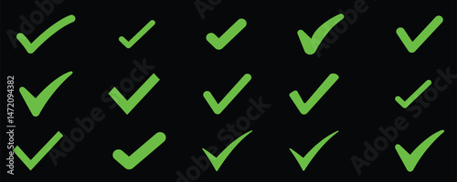 Check mark icon set with editable strokes.Checkmark Icon,Check Mark Boxes,check box icon with correct with different line width.