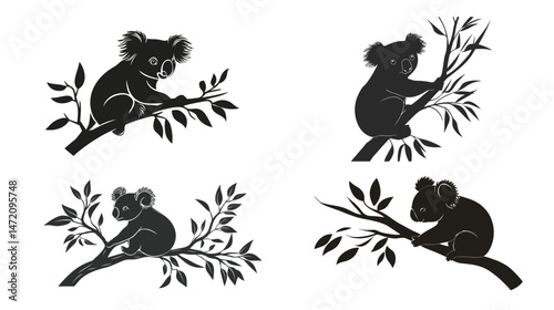 Koala Vector Silhouette on White Background