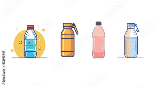 Minimalist Line Art of a Water Bottle – Vector Illustration on White Background