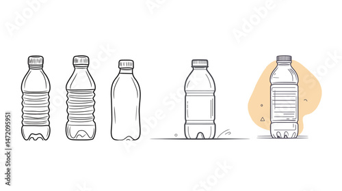 Minimalist Line Art of a Water Bottle – Vector Illustration on White Background