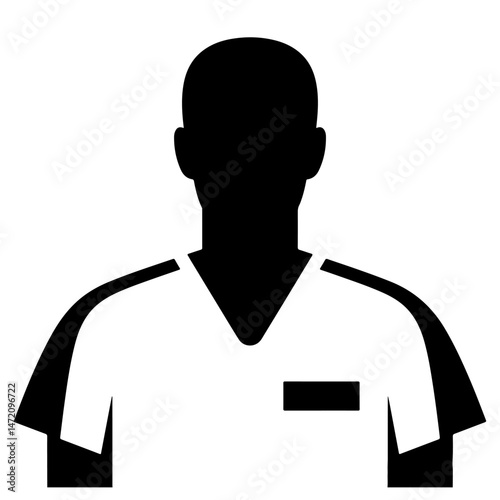 Silhouette of a doctor in a white coat.  A simple black and white vector illustration, perfect for medical icons and branding.