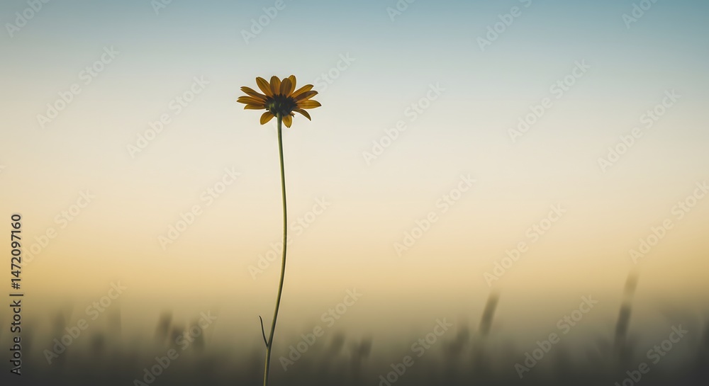 Obraz premium Vertical minimal composition: one flower stem with soft horizon