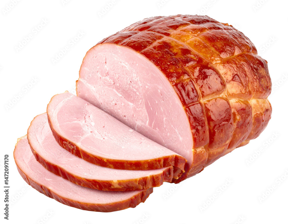 Delicious Sliced Ham Isolated for Food Photography and Product Mockups Transparent