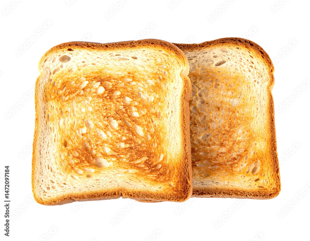 Two Slices of Delicious Golden Brown Toast Isolated on Transparent Background PNG